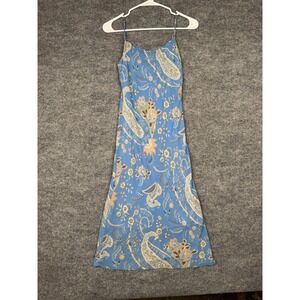 Ambiance Slip Dress Women S Blue Paisley Floral Midi Spaghetti Strap USA Made